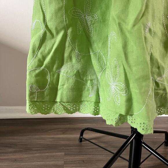 Y2K 2000s Green Linen Floral Embroidered Maxi Skirt Sz 14 Fairycore - Picture 4 of 8